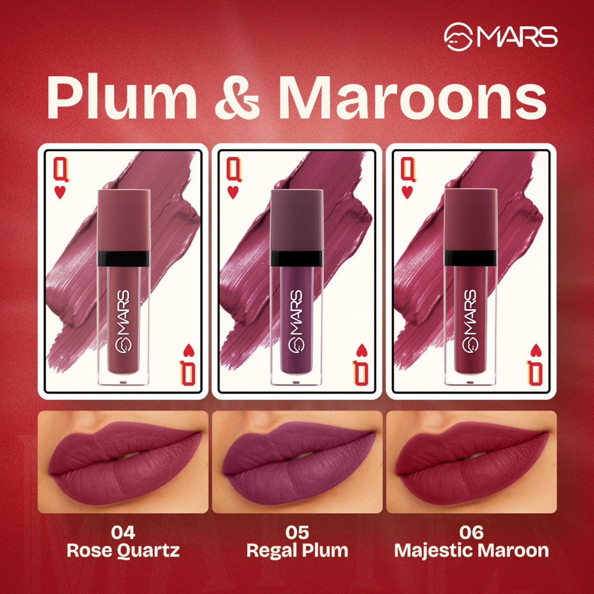 MARS Cosmetics Queen Of Mattes Reds & Maroons Liquid Lipsticks - Plums Maroons | Grocsy