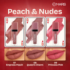 MARS Cosmetics Queen Of Mattes Reds & Maroons Liquid Lipsticks - Peaches Nude | Grocsy