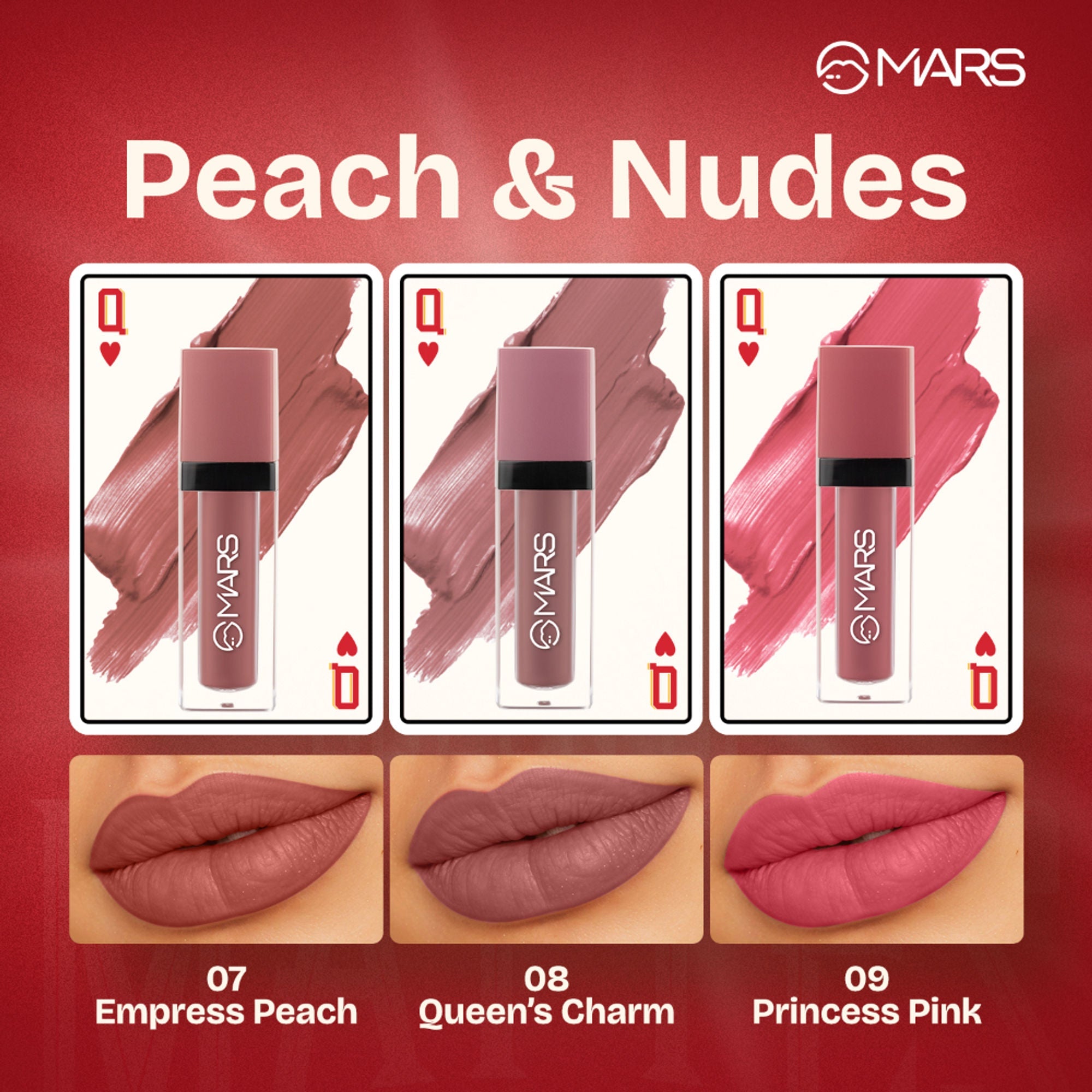 MARS Cosmetics Queen Of Mattes Reds & Maroons Liquid Lipsticks - Peaches Nude | Grocsy