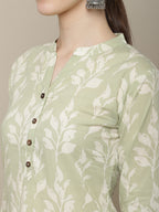 Sangria Women Olive Green & Off White Floral Printed Kurta | Grocsy