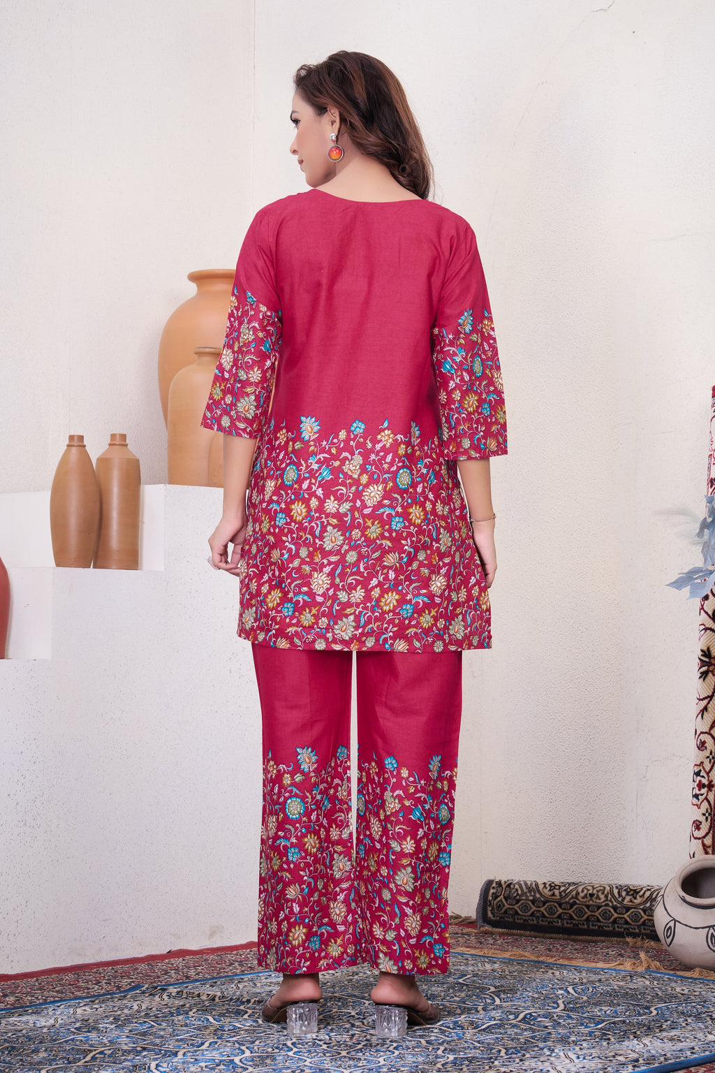 Lorenvalley Fashion Pink Pure Cotton Elegant & Trendy Printed Design Co-Ord Set | Grocsy