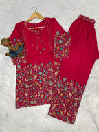 Lorenvalley Fashion Pink Pure Cotton Elegant & Trendy Printed Design Co-Ord Set | Grocsy