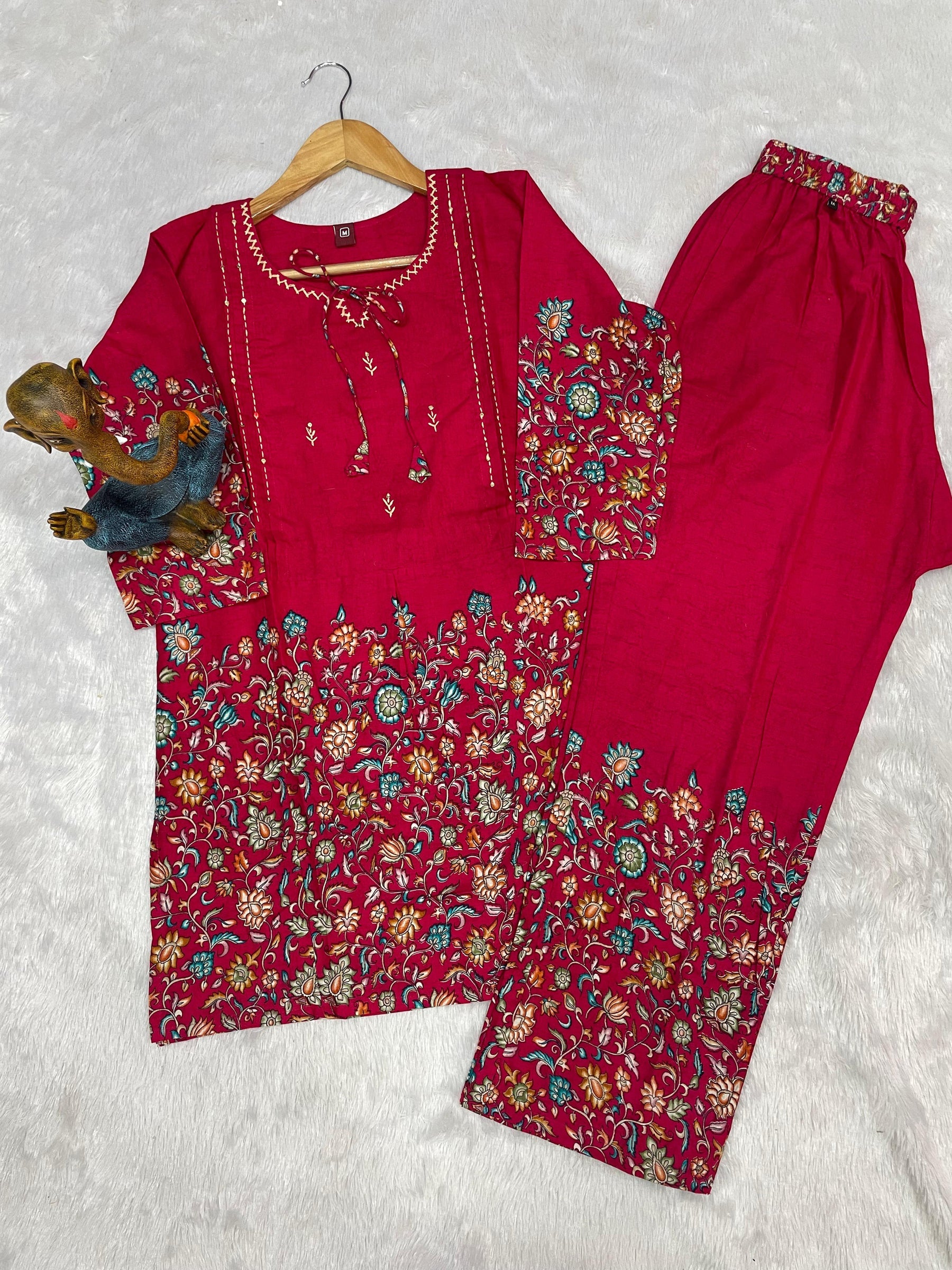 Lorenvalley Fashion Pink Pure Cotton Elegant & Trendy Printed Design Co-Ord Set | Grocsy