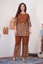 Lorenvalley Fashion Rust Pure Cotton Elegant & Trendy Printed Design Co-Ord Set | Grocsy