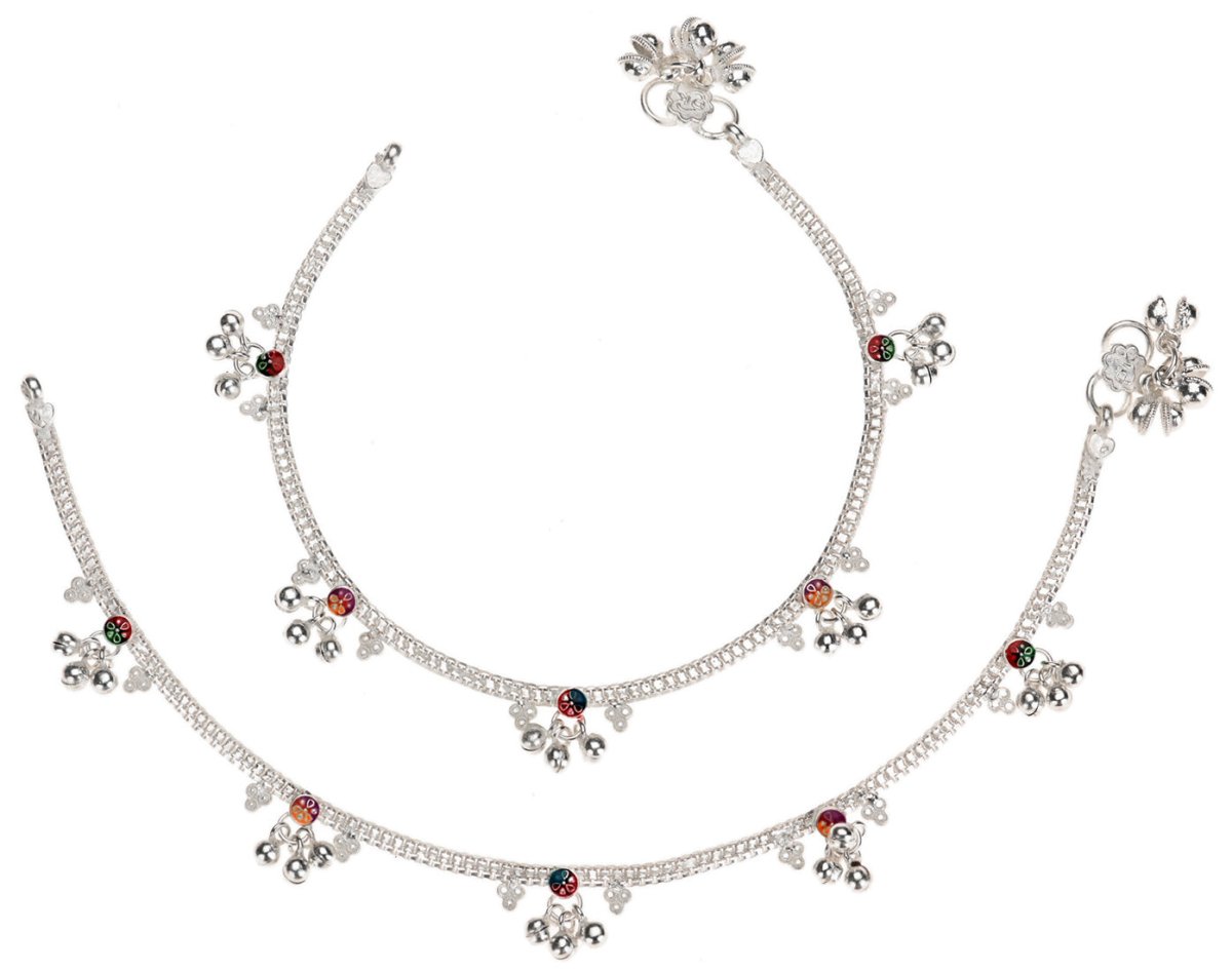 AanyaCentric Silver Plated Traditional Anklets Payal - Classic and Stylish for Women and Girls | Grocsy