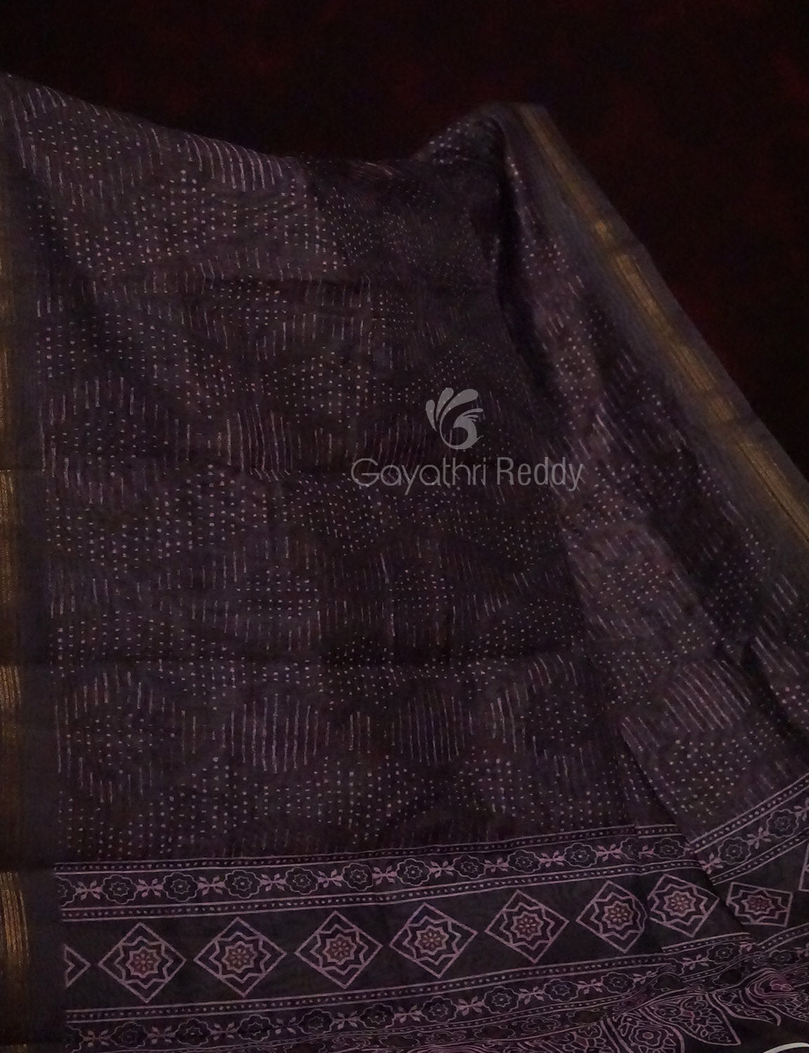 Dark Wine Geometrical Design Semi Chanderi Saree By Gayathri Reddy Designer Studio | Grocsy