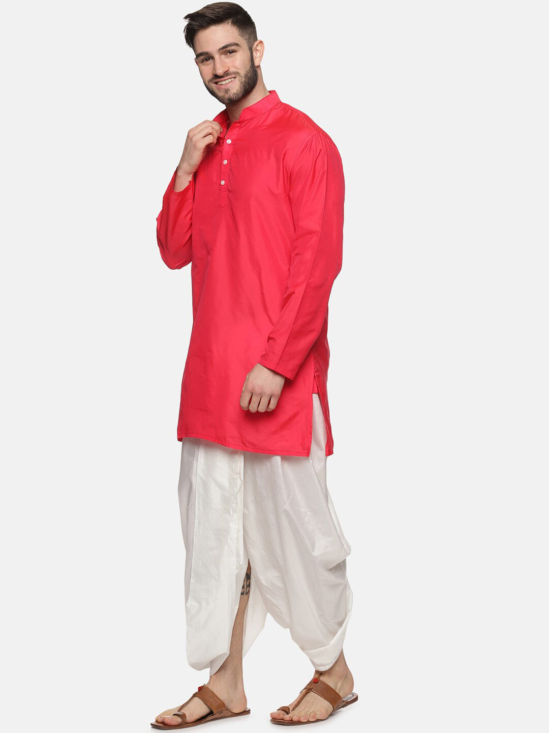 Sethukrishna Men Rose Kurta with Dhoti Pants | Grocsy