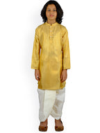 Sethukrishna Boys Gold-Toned & White Printed Kurta with Dhoti Pants | Grocsy