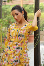 Vaasva Women Yellow Embroidered Printed Kurta Set With Laced Solid Pants | Grocsy