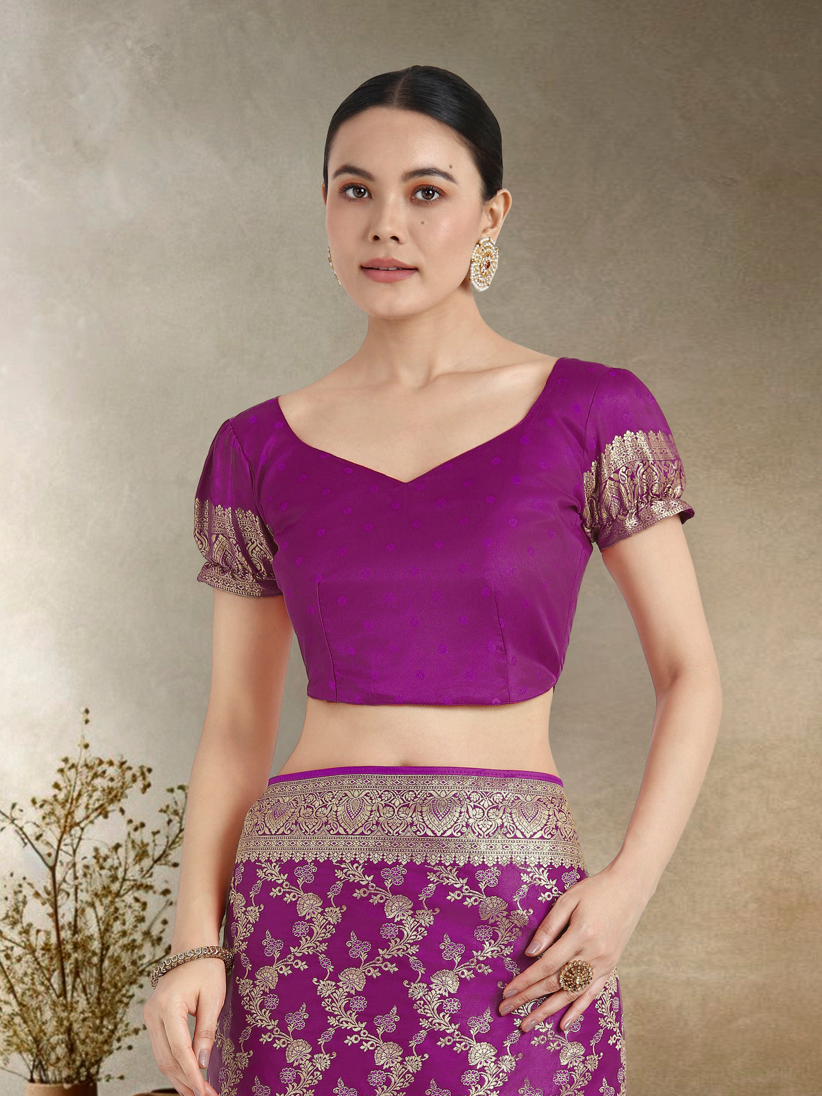 Monjolika Fashion Effervescent Purple Soft Banarasi Satin Silk Saree With Elision Blouse Piece | Grocsy