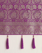 Monjolika Fashion Effervescent Purple Soft Banarasi Satin Silk Saree With Elision Blouse Piece | Grocsy