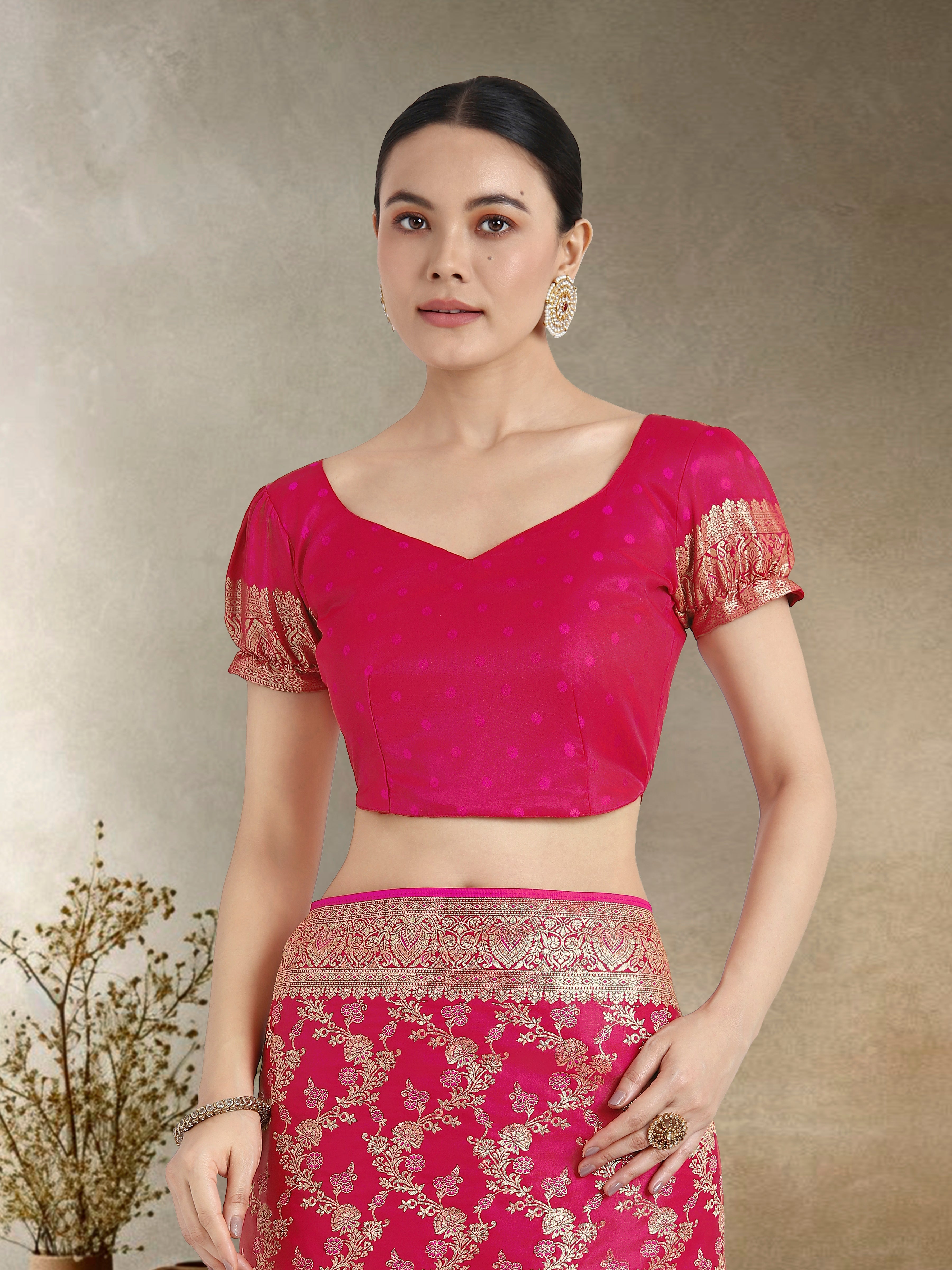 Monjolika Fashion Effervescent Bright Pink Soft Banarasi Satin Silk Saree With Elision Blouse Piece | Grocsy