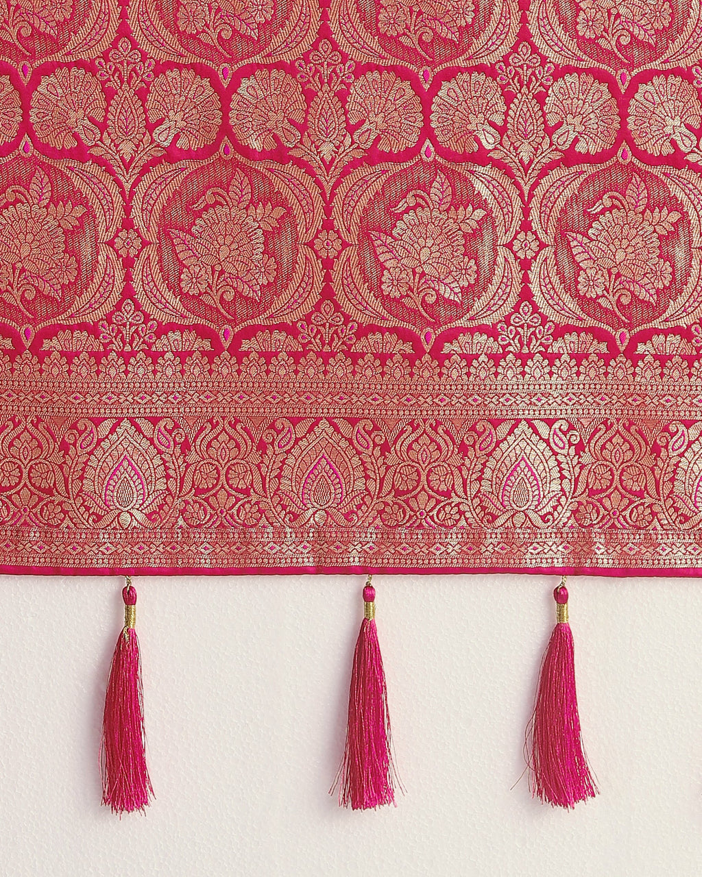 Monjolika Fashion Effervescent Bright Pink Soft Banarasi Satin Silk Saree With Elision Blouse Piece | Grocsy