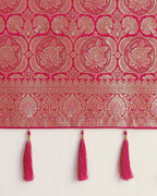 Monjolika Fashion Effervescent Bright Pink Soft Banarasi Satin Silk Saree With Elision Blouse Piece | Grocsy