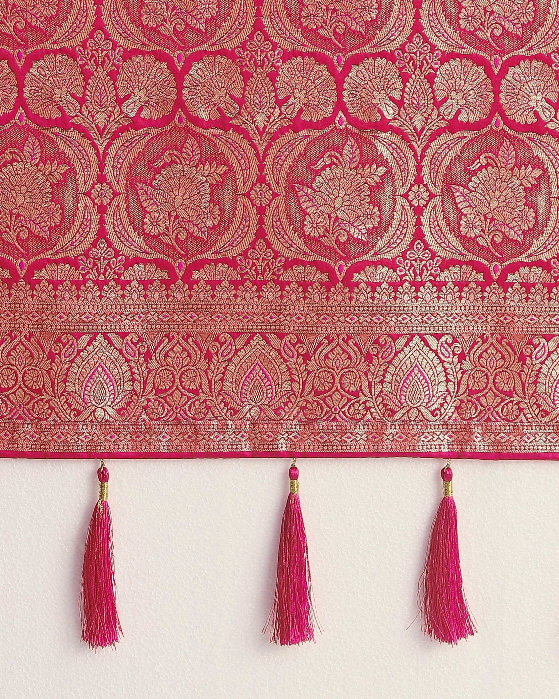 Monjolika Fashion Effervescent Bright Pink Soft Banarasi Satin Silk Saree With Elision Blouse Piece | Grocsy