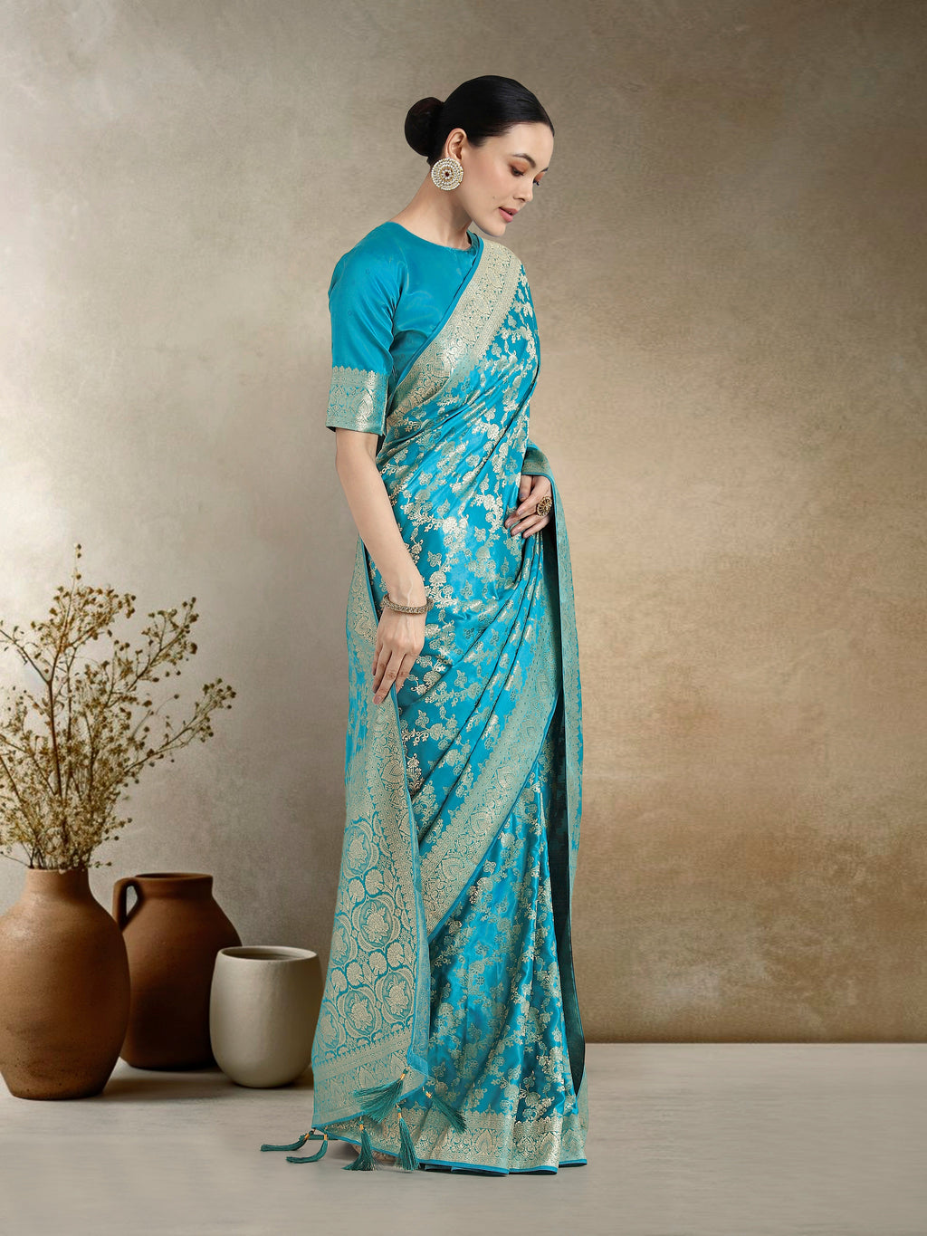 Monjolika Fashion Effervescent Aqua blue Soft Banarasi Satin Silk Saree With Elision Blouse Piece | Grocsy