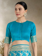 Monjolika Fashion Effervescent Aqua blue Soft Banarasi Satin Silk Saree With Elision Blouse Piece | Grocsy