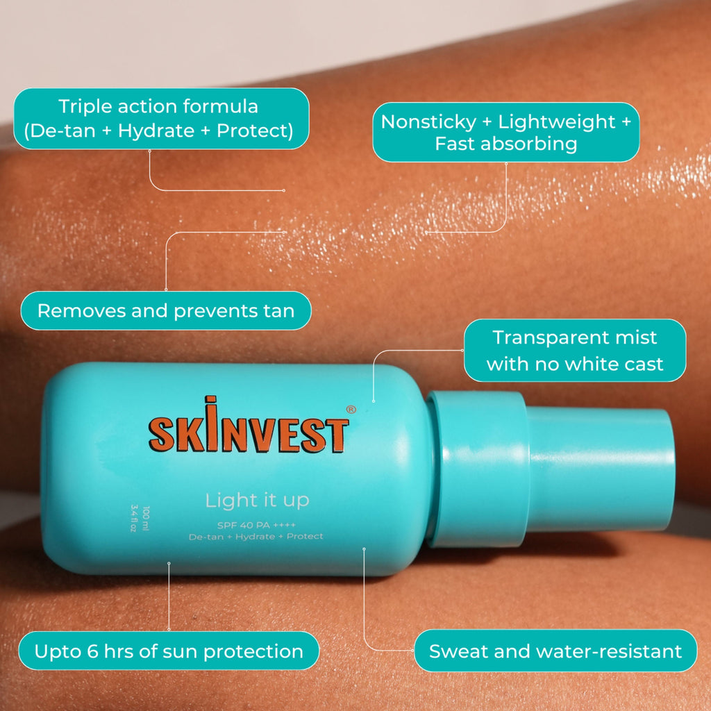 Skinvest Light it up Body Sunscreen + De-Tan Spray SPF 40 PA ++++ | Grocsy