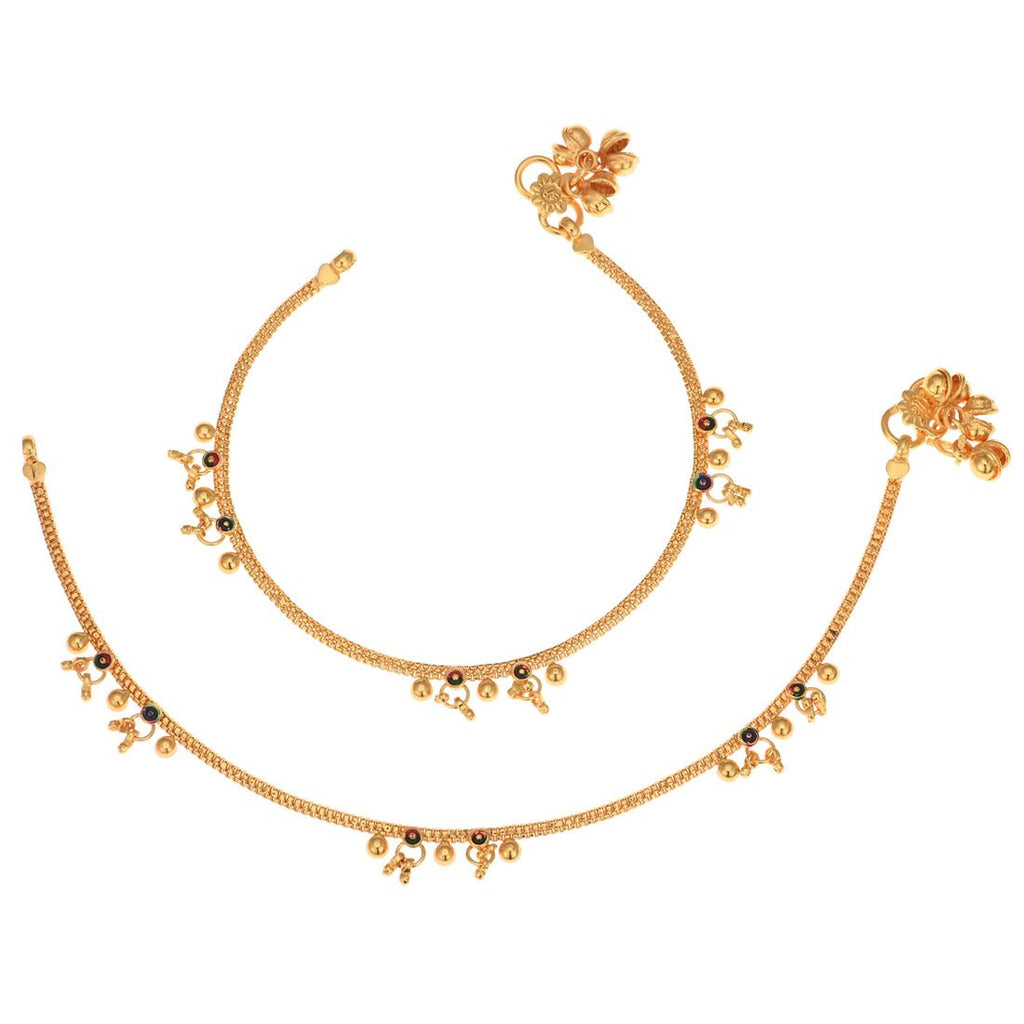 AanyaCentric Gold-Polished Traditional Anklets Payal - Classic and Stylish for Women and Girls | Grocsy