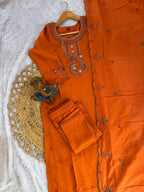 Lorenvalley Fashion Orange Roman Silk Multi Embroidery Thread With Hand Work Kurta Pant Dupatta | Grocsy