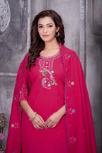 Lorenvalley Fashion Ranipink Roman Silk Multi Embroidery Thread With Hand Work Kurta Pant Dupatta | Grocsy