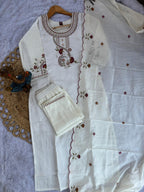 Lorenvalley Fashion White Roman Silk Multi Embroidery Thread With Hand Work Kurta Pant Dupatta | Grocsy