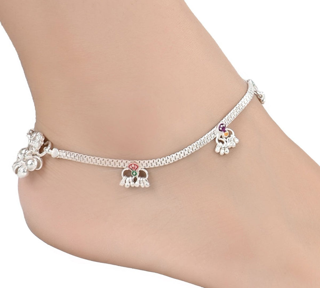AanyaCentric Silver Plated Traditional Anklets Payal - Classic and Stylish for Women and Girls | Grocsy