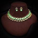 Tehzeeb Creations Sea Green Colour Gold-Polished Stone Jewellery Choker Necklace Set With Matching Pair of Stud Earrings | Grocsy