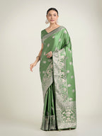 Monjolika Fashion Light Green Zari Weaving Work Banarasi Satin Silk Traditional Saree | Grocsy