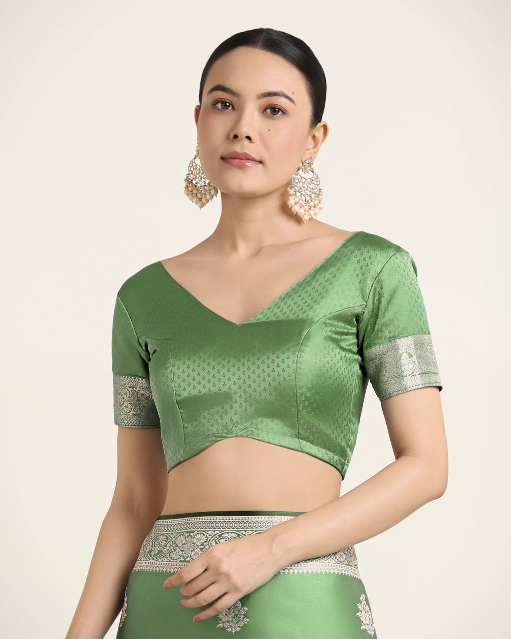 Monjolika Fashion Light Green Zari Weaving Work Banarasi Satin Silk Traditional Saree | Grocsy