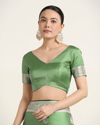Monjolika Fashion Light Green Zari Weaving Work Banarasi Satin Silk Traditional Saree | Grocsy