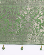 Monjolika Fashion Light Green Zari Weaving Work Banarasi Satin Silk Traditional Saree | Grocsy