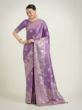 Monjolika Fashion Lavender Zari Weaving Work Banarasi Satin Silk Traditional Saree | Grocsy