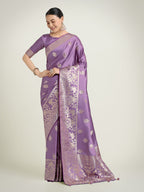 Monjolika Fashion Lavender Zari Weaving Work Banarasi Satin Silk Traditional Saree | Grocsy
