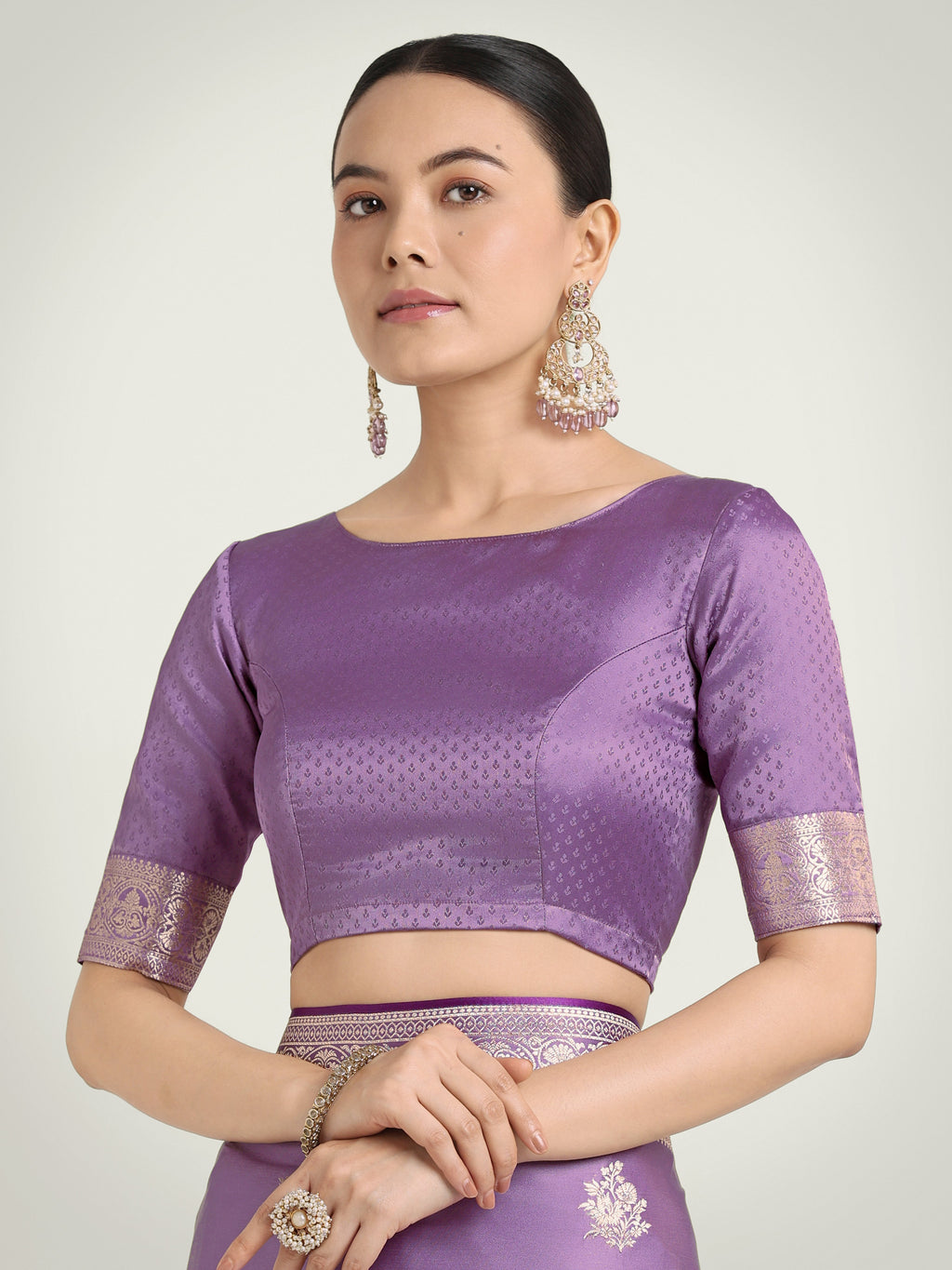 Monjolika Fashion Lavender Zari Weaving Work Banarasi Satin Silk Traditional Saree | Grocsy