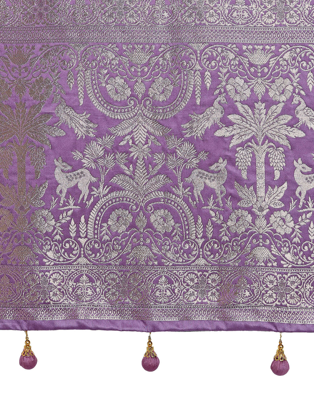 Monjolika Fashion Lavender Zari Weaving Work Banarasi Satin Silk Traditional Saree | Grocsy