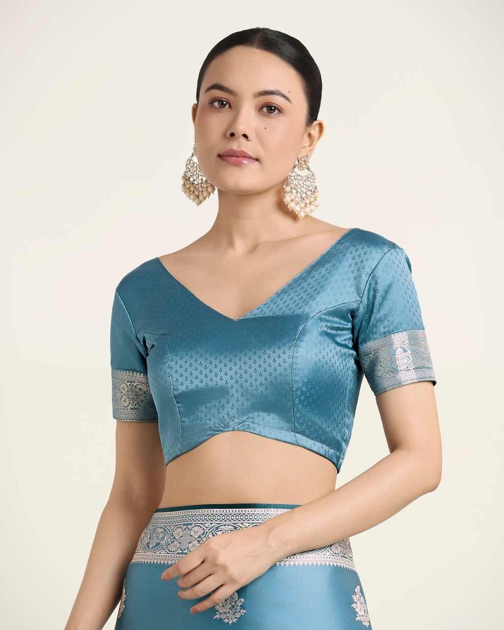 Monjolika Fashion Cyan blue Zari Weaving Work Banarasi Satin Silk Traditional Saree | Grocsy