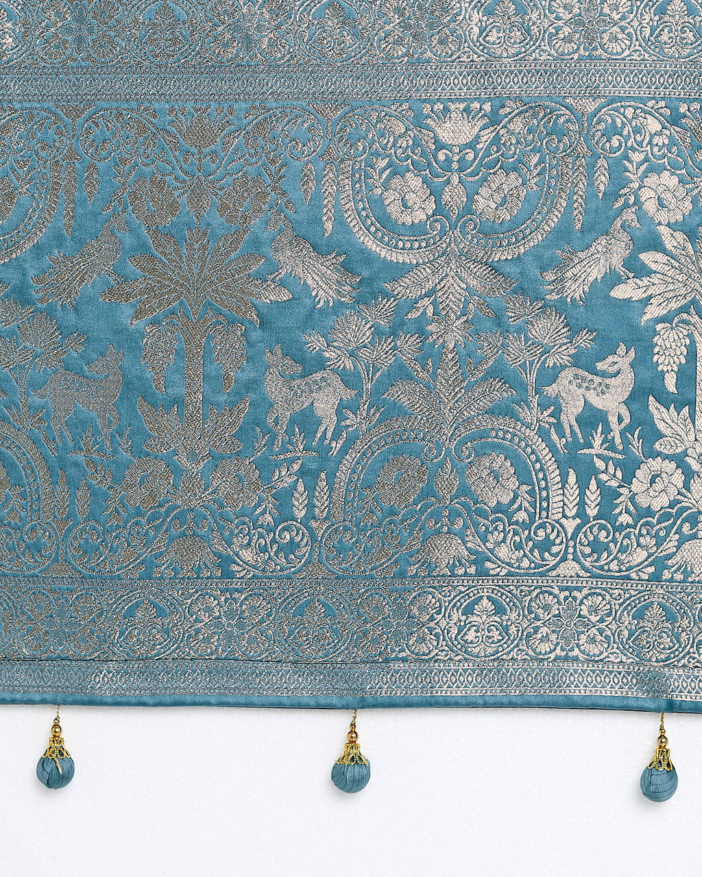 Monjolika Fashion Cyan blue Zari Weaving Work Banarasi Satin Silk Traditional Saree | Grocsy