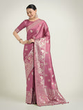 Monjolika Fashion Dusty Pink Zari Weaving Work Banarasi Satin Silk Traditional Saree | Grocsy