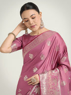Monjolika Fashion Dusty Pink Zari Weaving Work Banarasi Satin Silk Traditional Saree | Grocsy