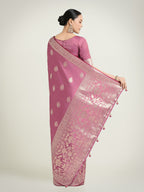 Monjolika Fashion Dusty Pink Zari Weaving Work Banarasi Satin Silk Traditional Saree | Grocsy