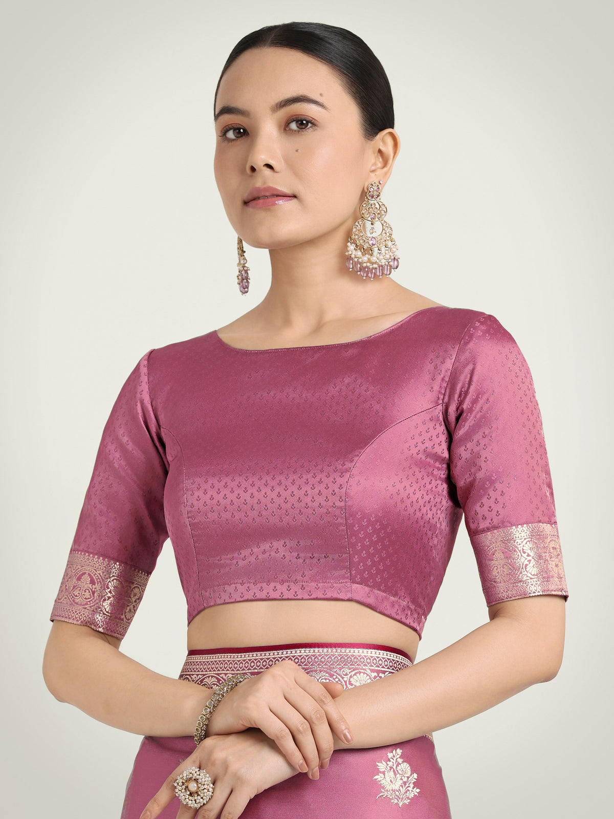 Monjolika Fashion Dusty Pink Zari Weaving Work Banarasi Satin Silk Traditional Saree | Grocsy