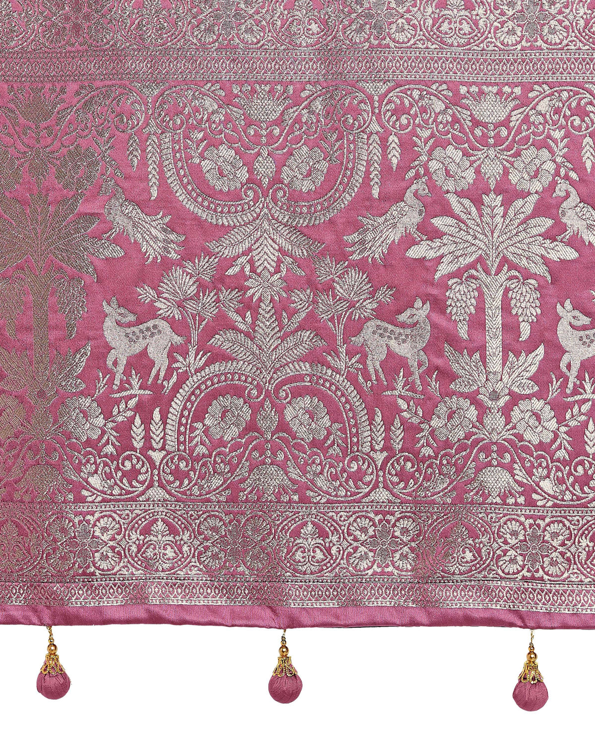 Monjolika Fashion Dusty Pink Zari Weaving Work Banarasi Satin Silk Traditional Saree | Grocsy