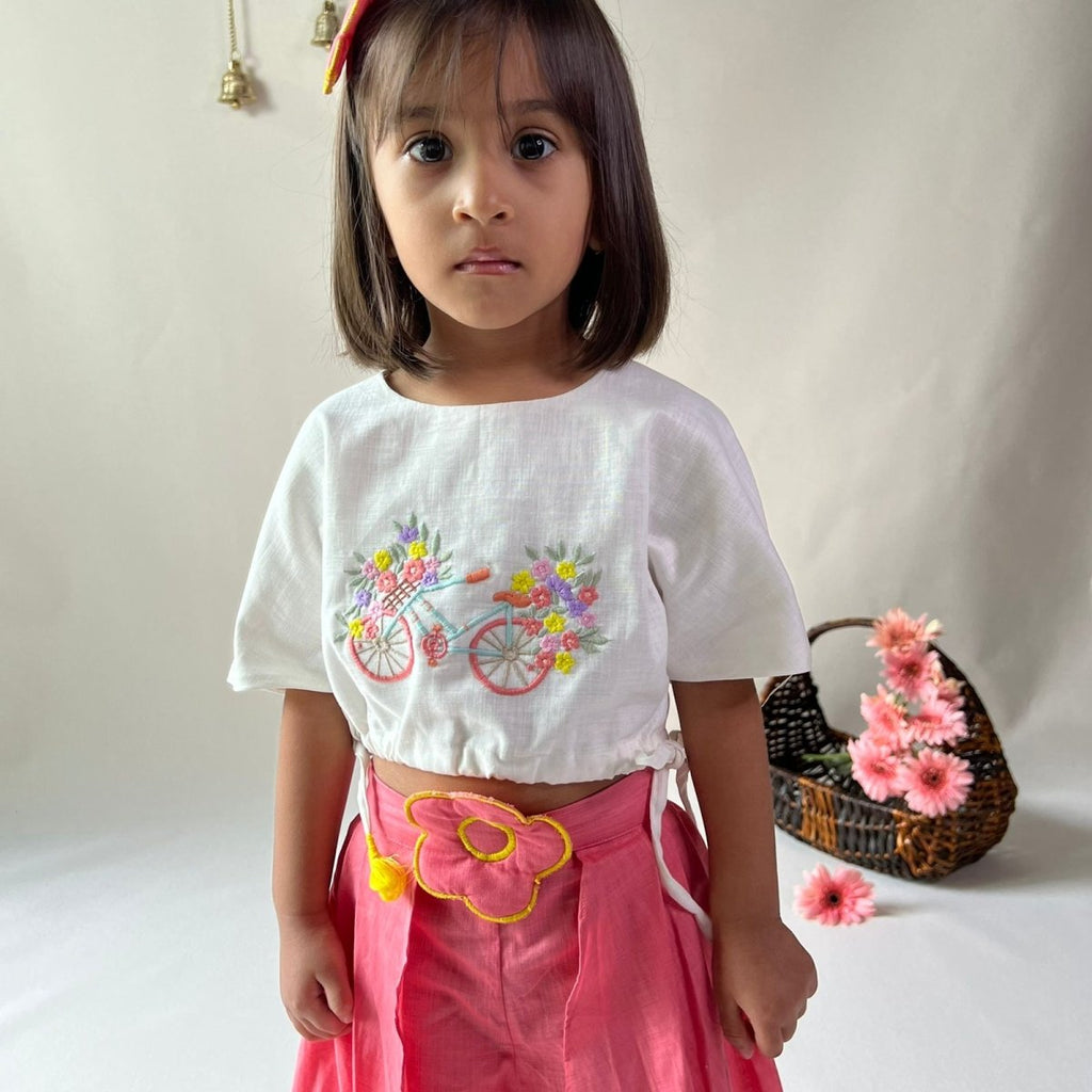 ArthLife Pink White Cycle Embroidered Co-Ord Set | Grocsy