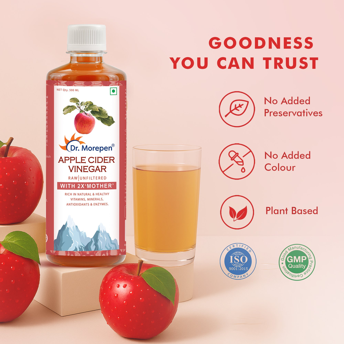 Dr. Morepen Apple Cider Vinegar With 2x Mother for Weight Management, Immunity, Skin & Hair | Grocsy