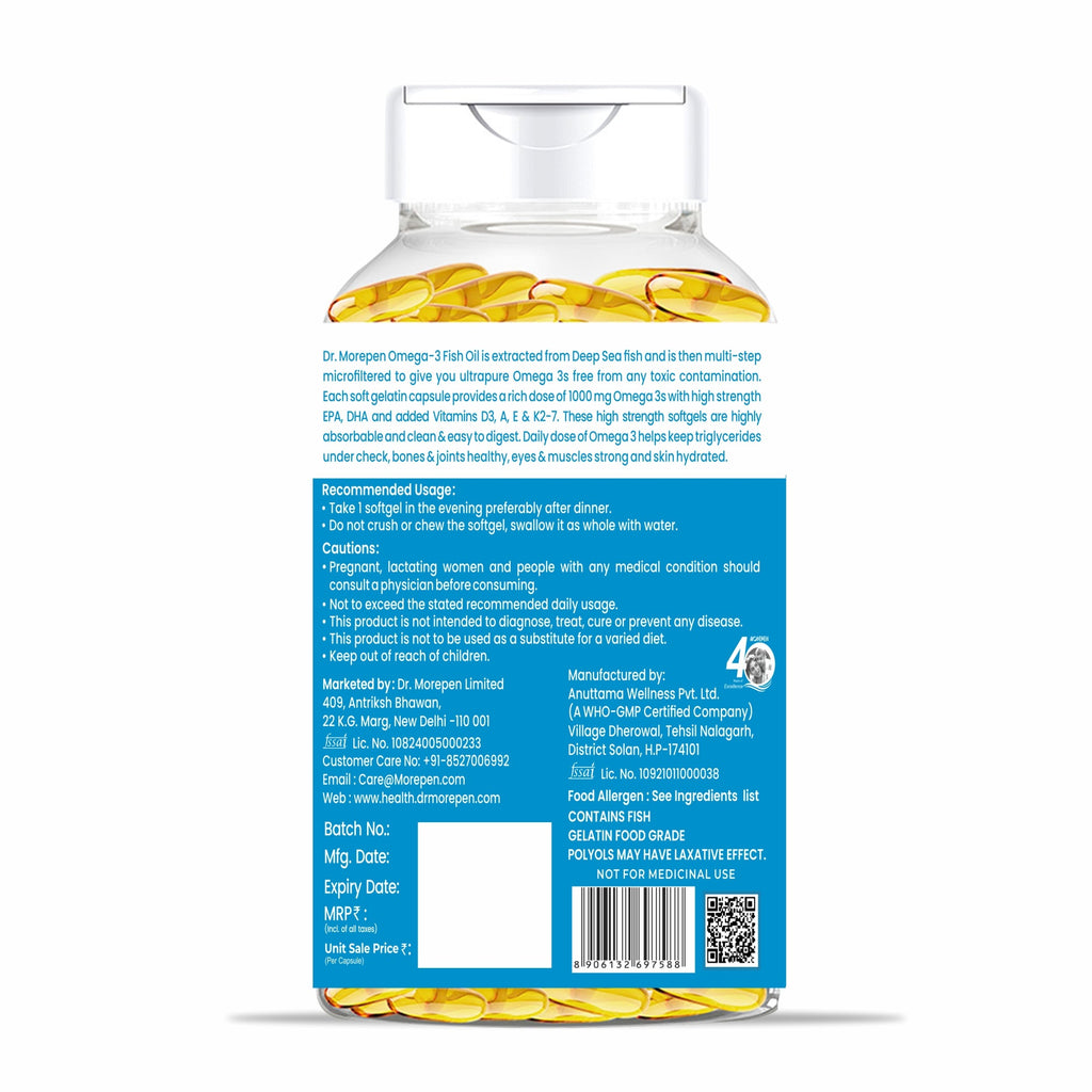Dr. Morepen Omega 3 Deep Sea Fish Oil Softgels | Grocsy