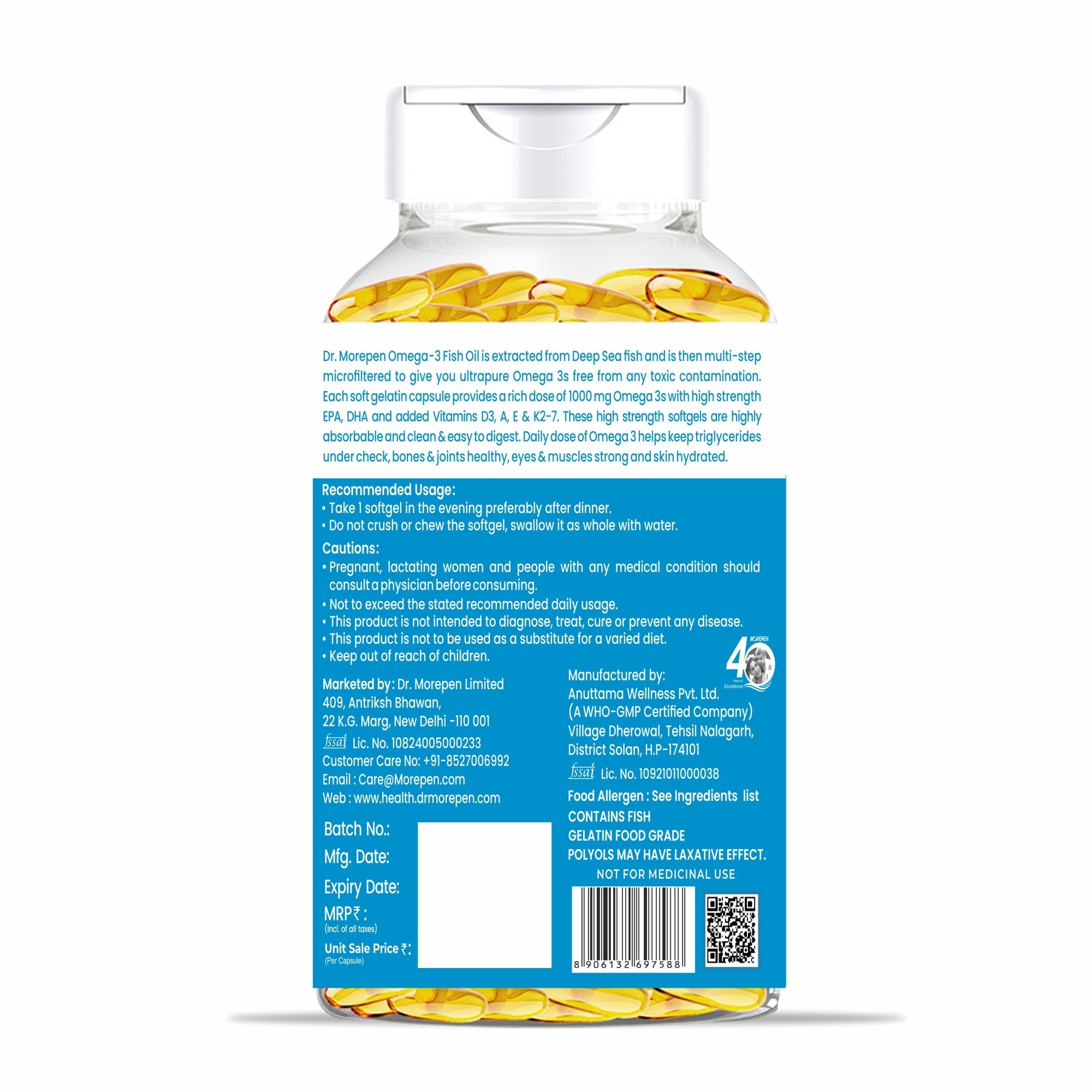 Dr. Morepen Omega 3 Deep Sea Fish Oil Softgels | Grocsy