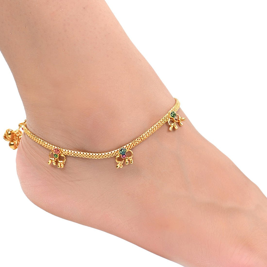 AanyaCentric Gold-Polished Traditional Anklets Payal - Classic and Stylish for Women and Girls | Grocsy