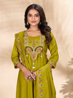 Lorenvalley Fashion Parrot Roman Silk Multi Sequence Embroidery Thread With Hand Work Anarkali Kurti Pant Dupatta | Grocsy