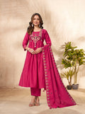 Lorenvalley Fashion Ranipink Roman Silk Multi Sequence Embroidery Thread With Hand Work Anarkali Kurti Pant Dupatta | Grocsy